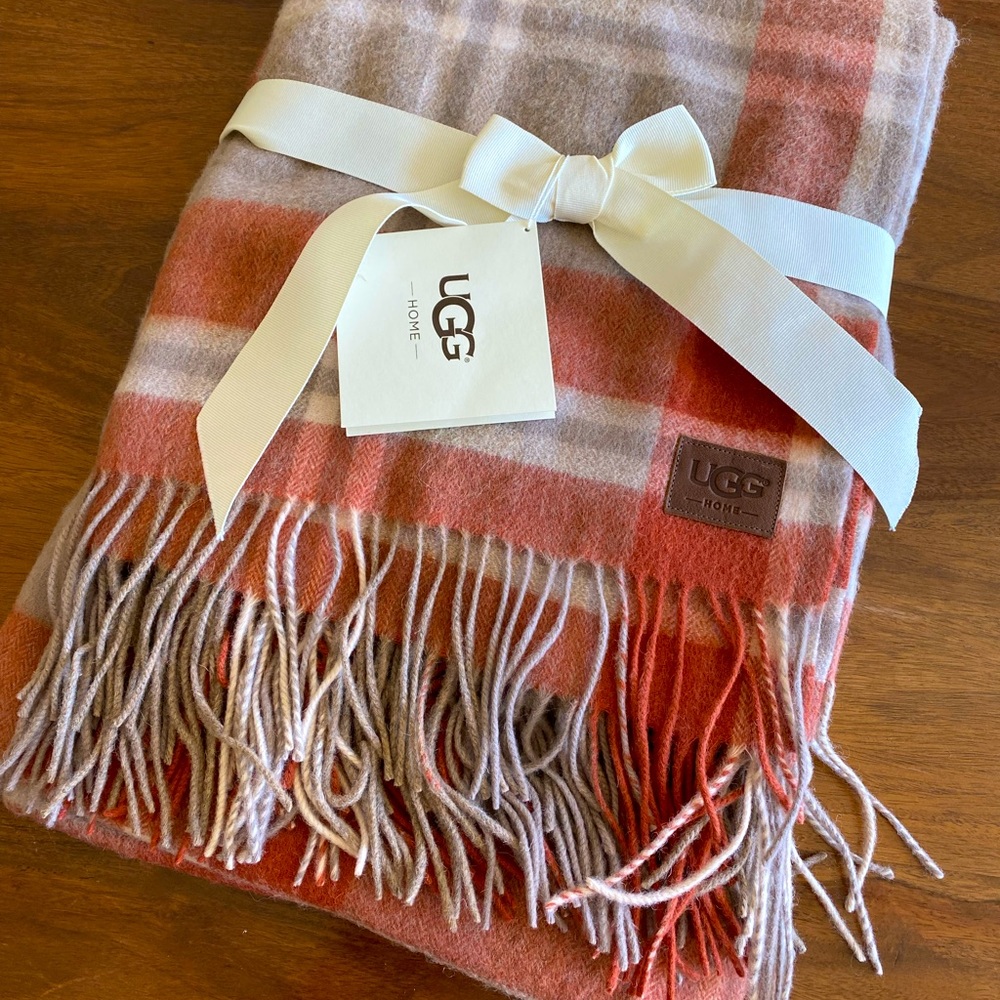 UGG 100% Wool Glacier Plaid Throw 50”x 70” NWT